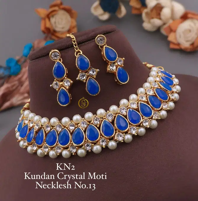 KN 12 designer Kundan Crystal Moti Necklace Set Wholesale Price In Surat
